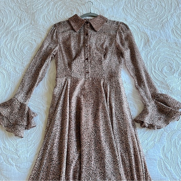 NWT - Mikael Aghal - Ruffle-trimmed Leopard Print Georgette Dress - Baby Pink - Picture 4 of 13